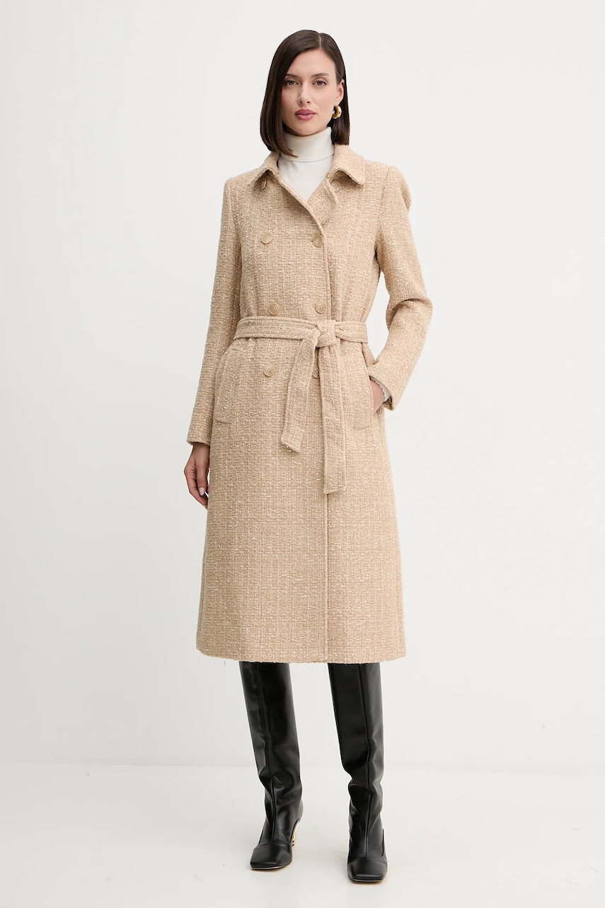 Levně Kabát s vlnou Twinset béžová barva, 252TP2140