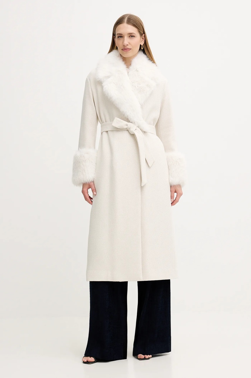 Levně Kabát s příměsí vlny Twinset béžová barva, 252TT2040