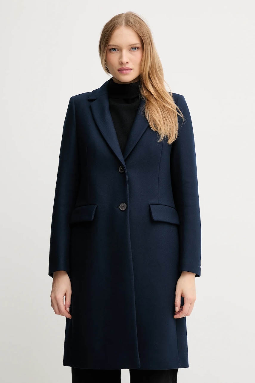 Levně Kabát s příměsí vlny Tommy Hilfiger tmavomodrá barva, WW0WW46547