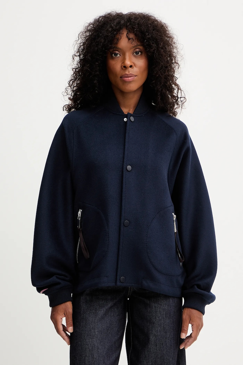 MAX&Co. geacă de lână culoarea bleumarin, de tranziție, oversize, 2526086013200