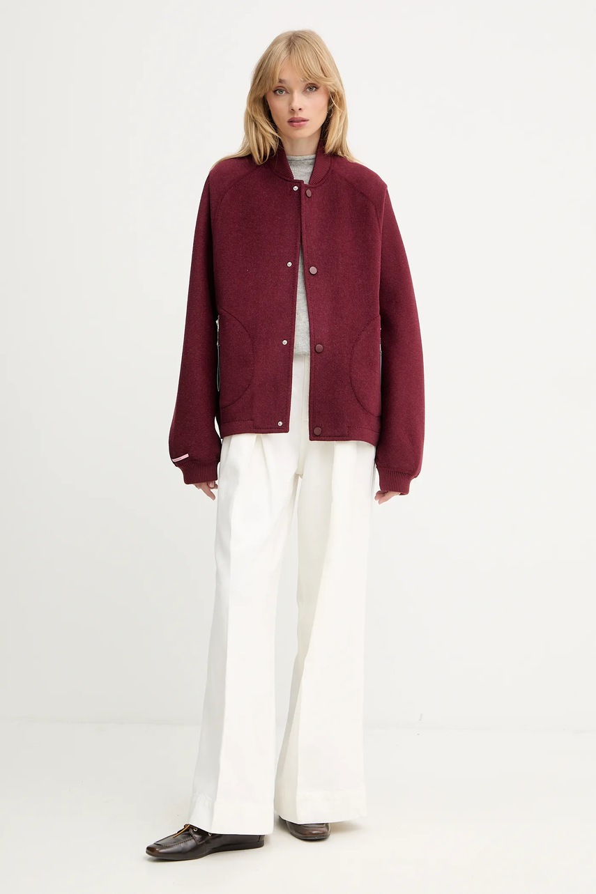 Шерстяная куртка-бомбер MAX&Co. цвет бордовый демисезонная oversize 2526086013200