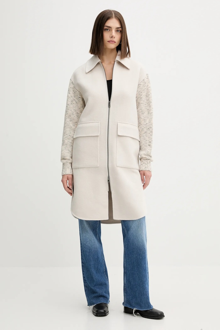 Desigual palton de lână JINU culoarea bej, 25WWEW59