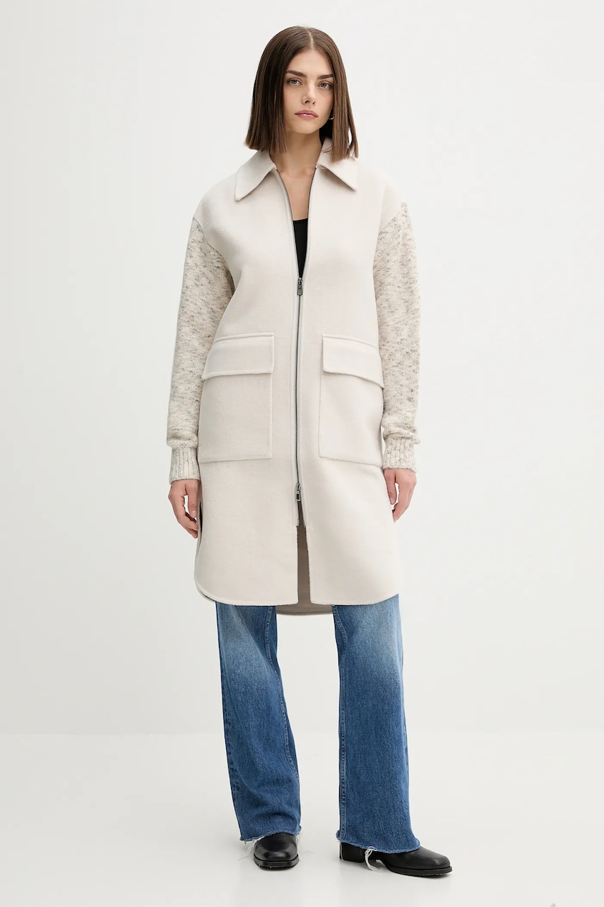 Desigual palton de lână JINU culoarea bej, 25WWEW59