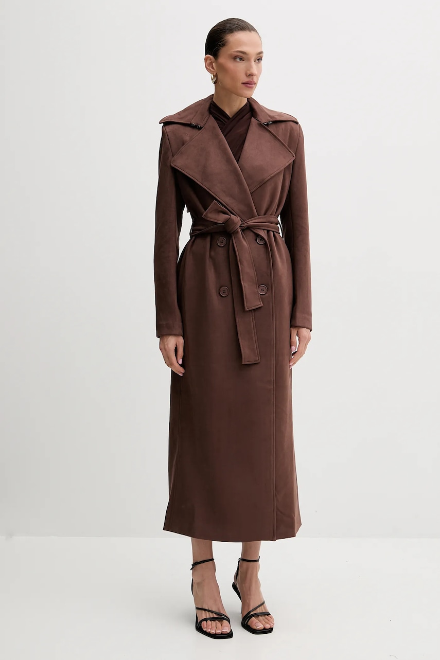 Bardot palton culoarea maro, 57053JB4