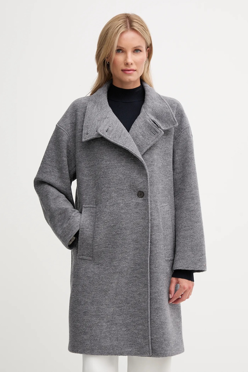 Levně Kabát s příměsí vlny Tommy Hilfiger šedá barva, WW0WW47372