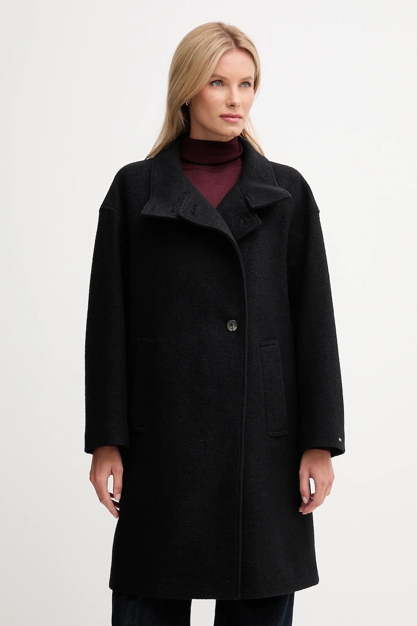 Kabát s příměsí vlny Tommy Hilfiger černá barva, WW0WW47372