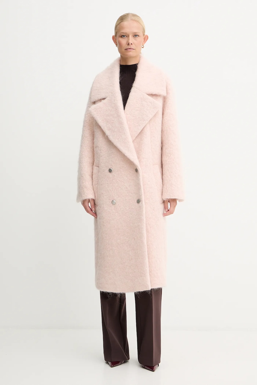 Kabát s příměsí vlny BOSS Crestin růžová barva, 50548330
