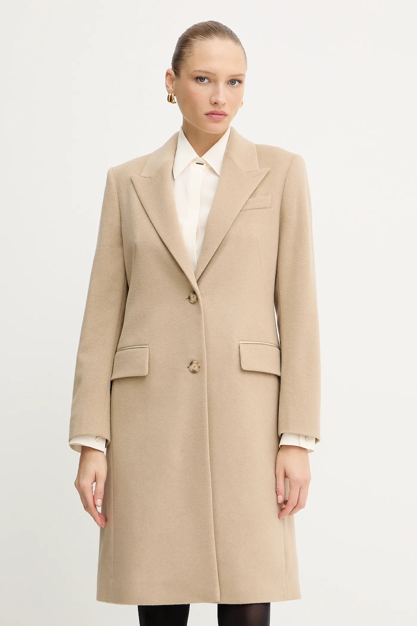 BOSS palton de lână culoarea bej, 50548371