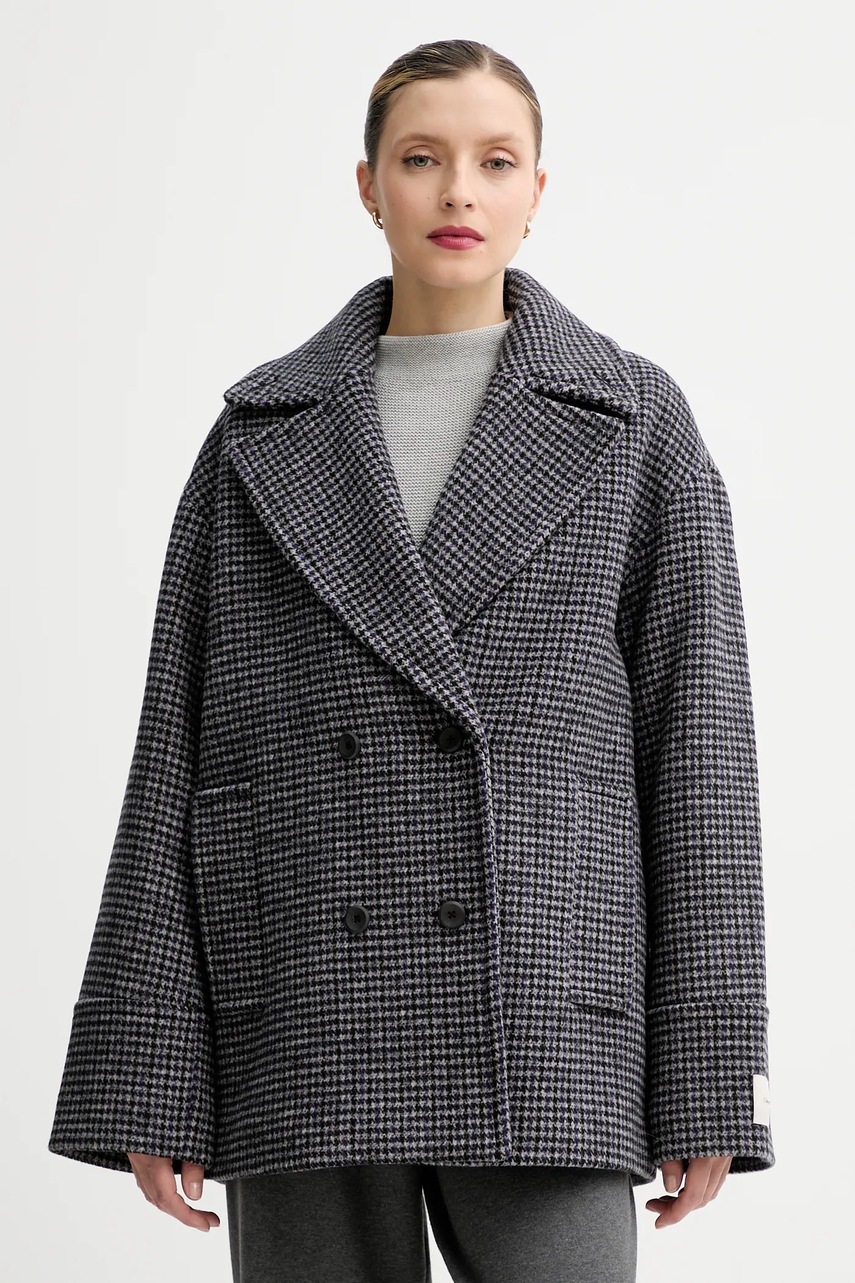 Kabát s příměsí vlny Calvin Klein šedá barva, LV044D531G