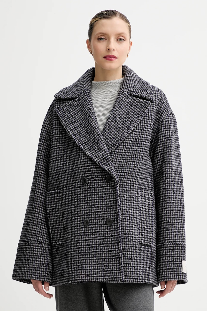 Kabát s příměsí vlny Calvin Klein šedá barva, LV044D531G