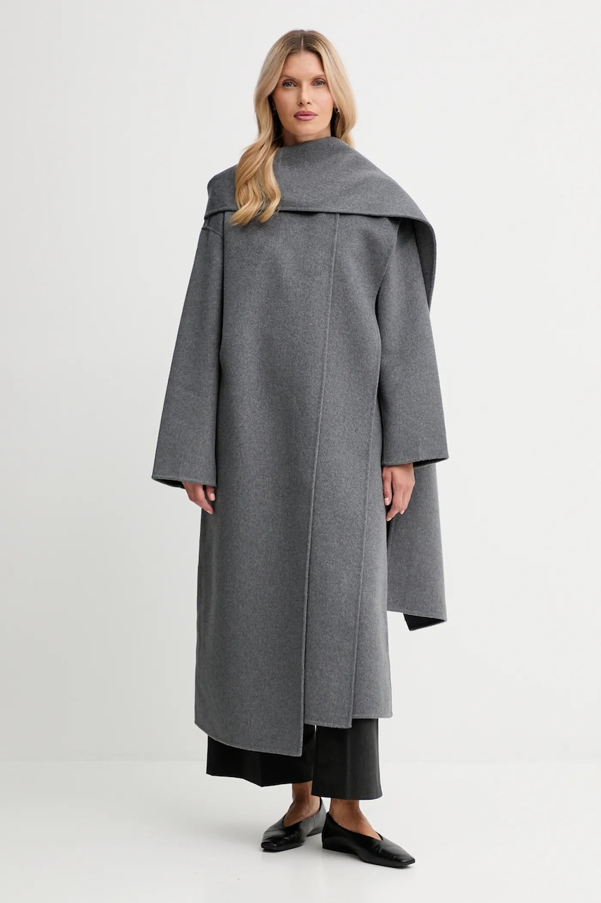 Levně Kabát s příměsí vlny Calvin Klein šedá barva, LV044D555G