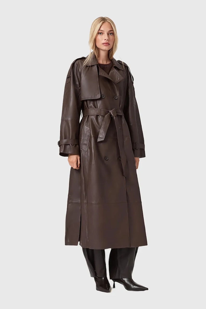 AllSaints palton de piele REED culoarea maro, W004LD