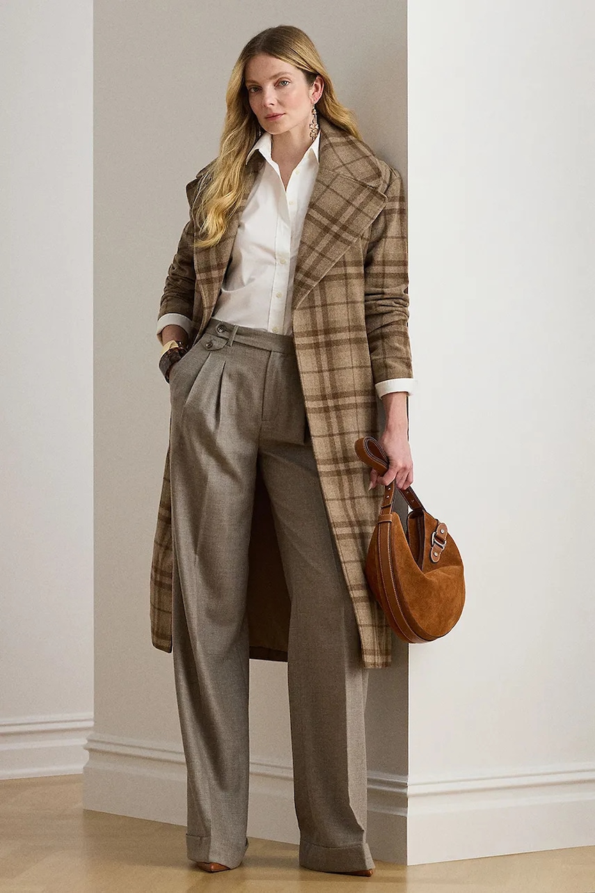 Levně Kabát s příměsí vlny Lauren Ralph Lauren hnědá barva, 200979580