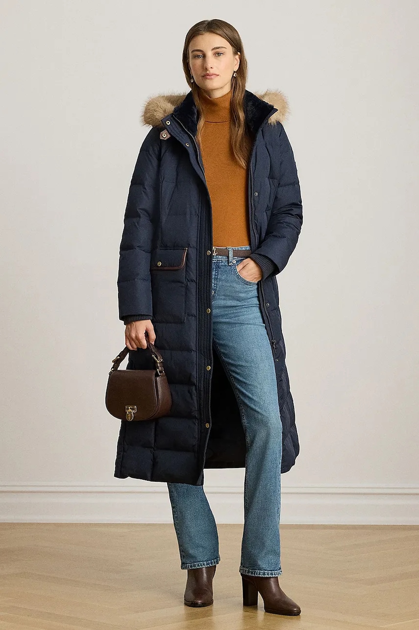 Levně Péřová bunda Lauren Ralph Lauren tmavomodrá barva, přechodná, 297P04092