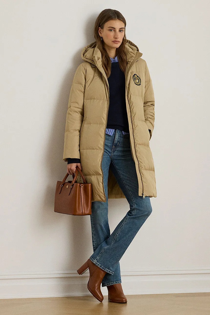 Levně Kabát Lauren Ralph Lauren béžová barva, 297P04126