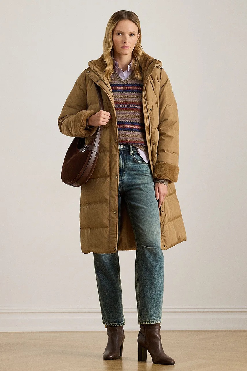 Levně Péřová bunda Lauren Ralph Lauren béžová barva, zimní, 297P04130