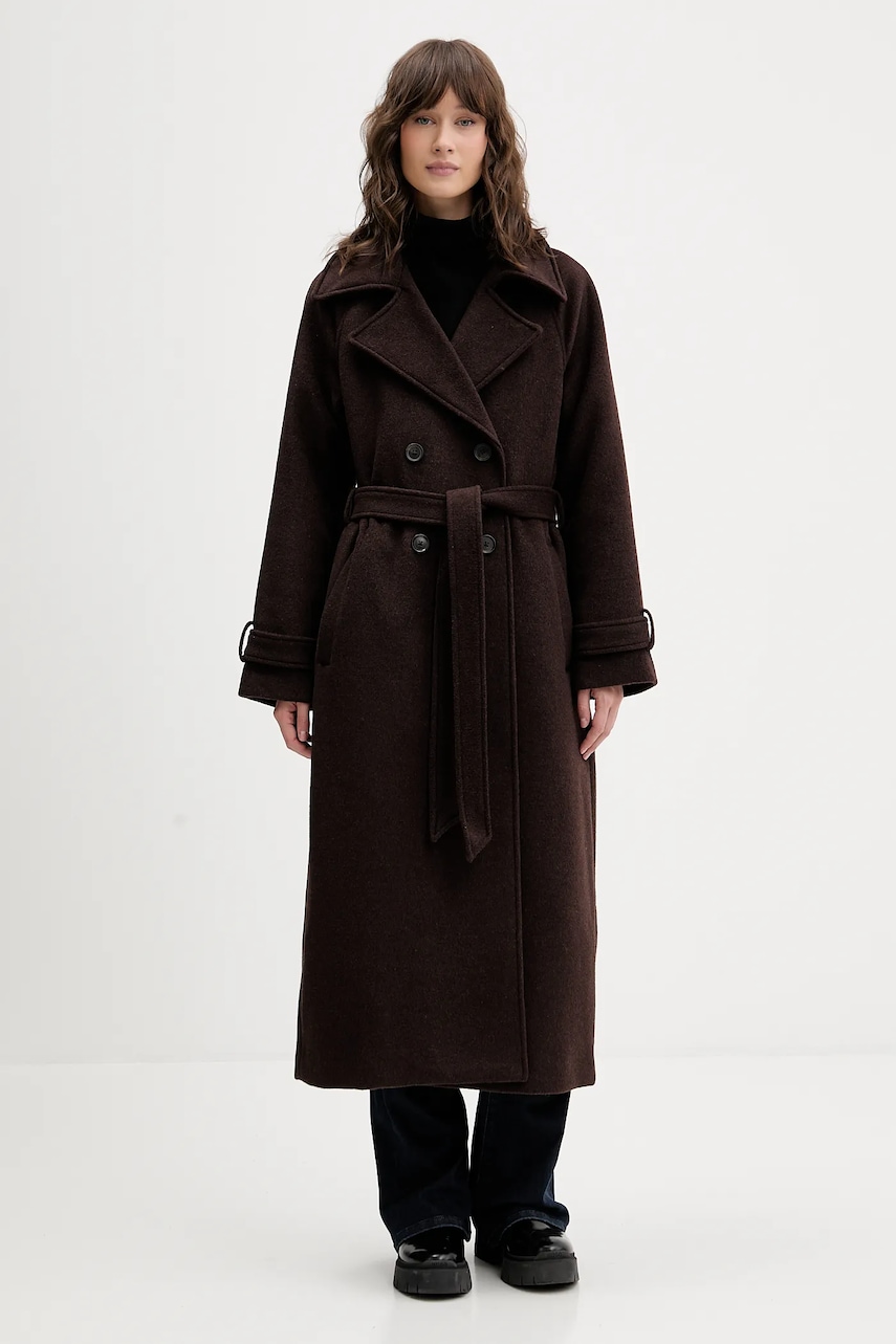 Abercrombie & Fitch haină cu lână culoarea maro, KI144-5193-480