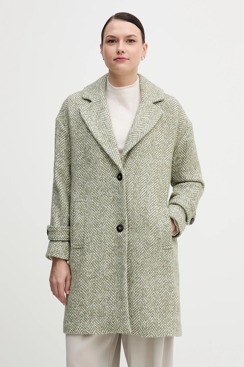 United Colors of Benetton haină cu lână culoarea verde, 2M9SDN08T