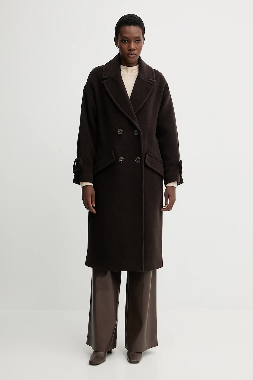 Sessun haină cu lână culoarea maro, 24112025