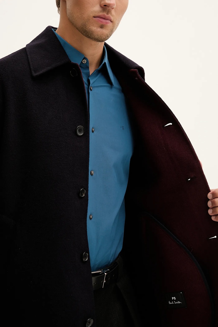 Μάλλινο παλτό PS Paul Smith χρώμα: ναυτικό μπλε, M2R-667Z-T22484 φωτογραφία