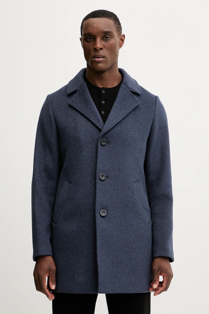 Levně Kabát s příměsí vlny Guess modrá barva, M4BL3S WGJ82