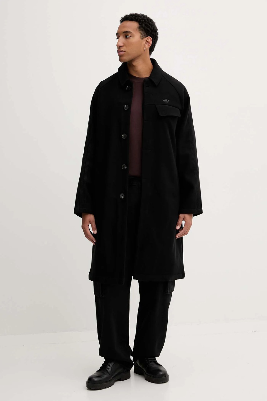 Пальто с примесью шерсти adidas Originals P Ess Overcoat цвет чёрный  JW0120