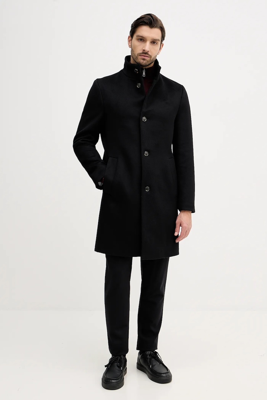 Kabát s příměsí vlny Tommy Hilfiger černá barva, MW0MW40767