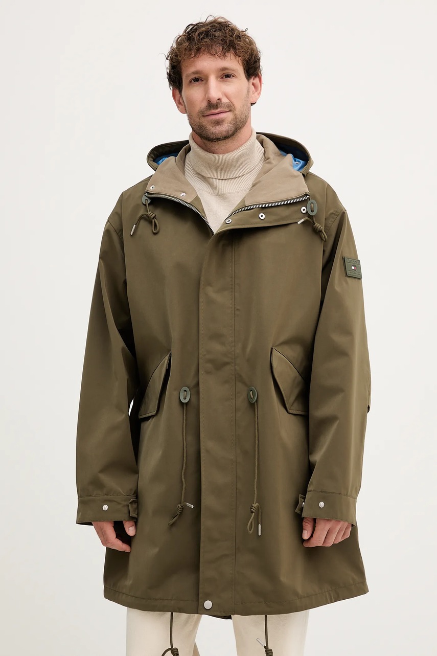 Levně Bunda Tommy Hilfiger zelená barva, přechodná, MW0MW40924