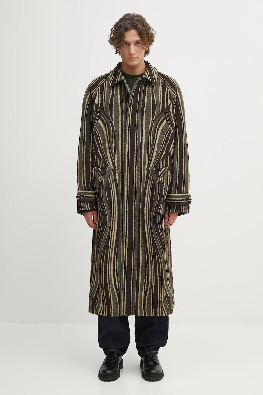 Kenzo haină cu lână Leaf Stripe culoarea verde, FF65MA0329IB