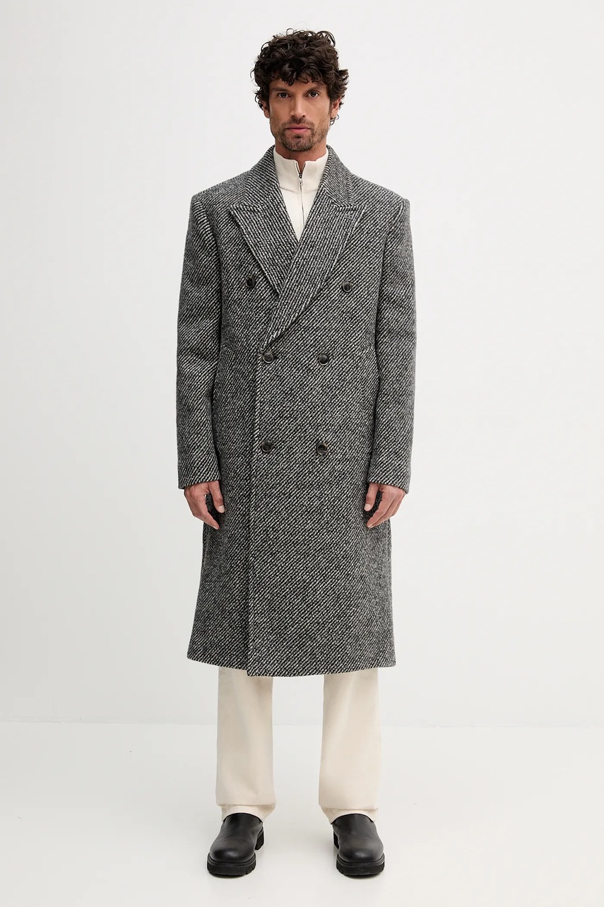 Levně Vlněný kabát Tommy Hilfiger černá barva, MW0MW40763