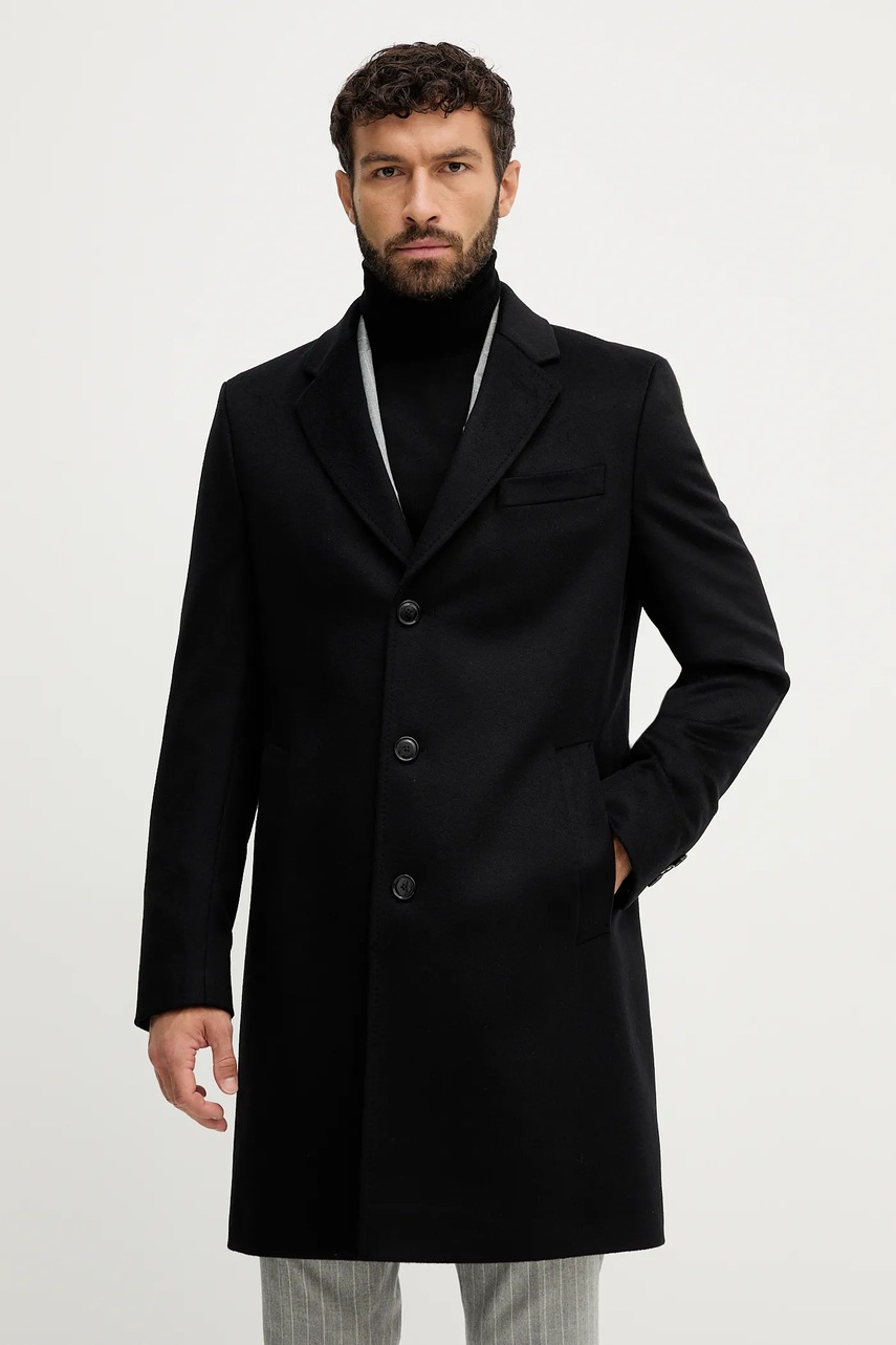 Levně Vlněný kabát BOSS černá barva, 50549187