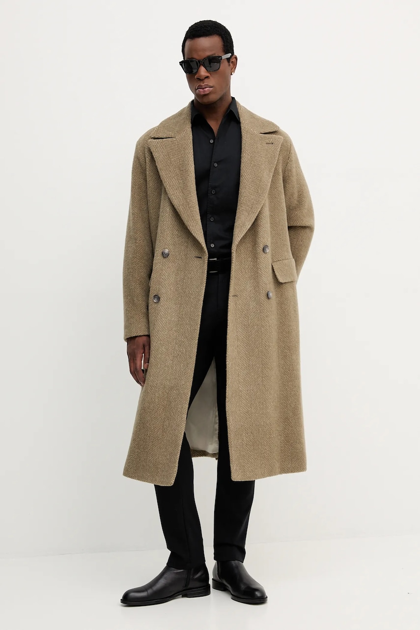 BOSS palton de lână culoarea verde, 50550743