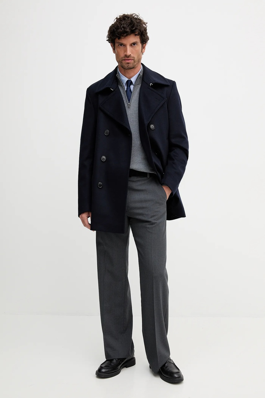 Пальто с примесью кашемира BOSS цвет синий  50551081