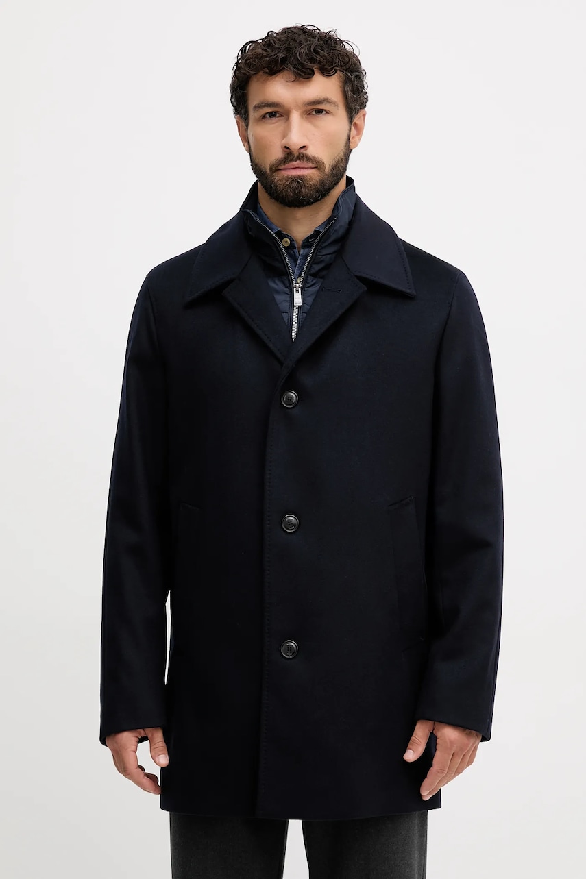 BOSS palton de lână culoarea bleumarin, 50551087
