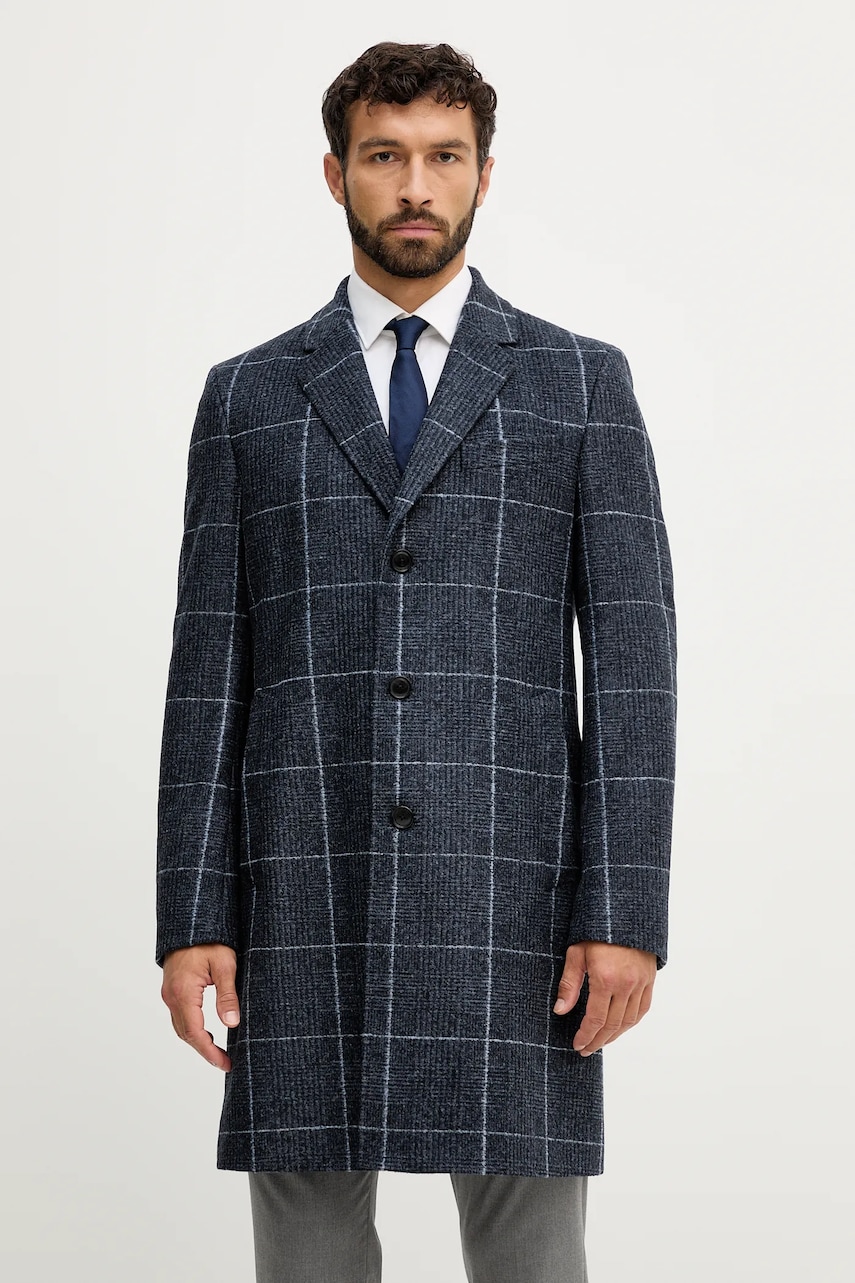 BOSS palton de lână culoarea bleumarin, 50551092
