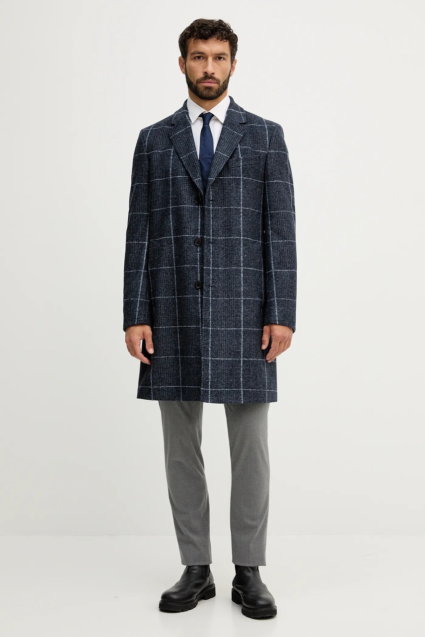 Пальто с шерстью BOSS цвет синий  50551092