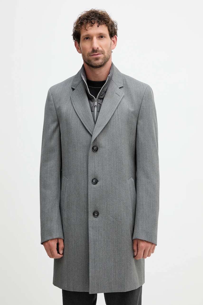 BOSS palton de lână culoarea gri, 50551117