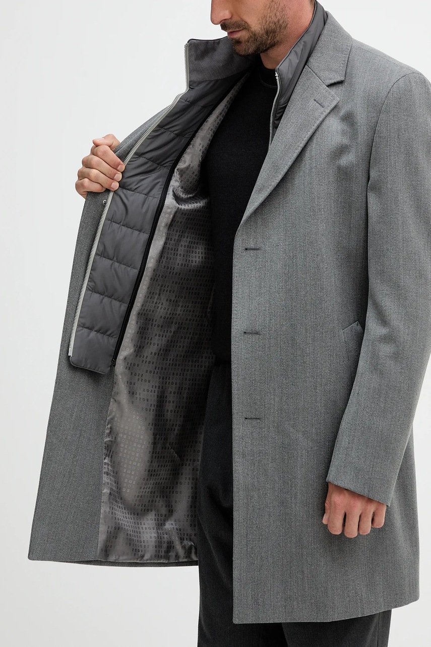 Μάλλινο παλτό BOSS χρώμα: γκρι, 50551117 φωτογραφία