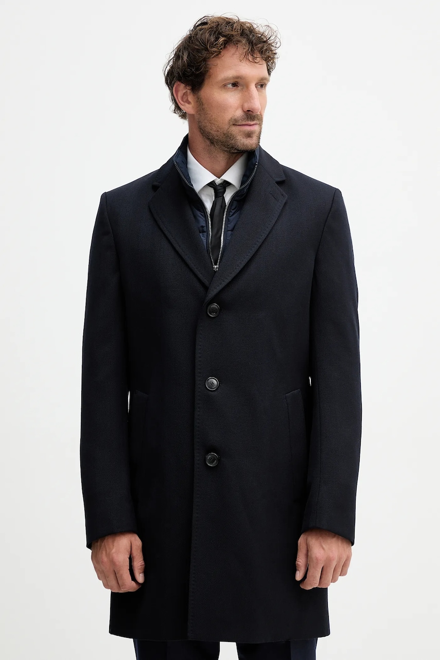 BOSS palton de lână culoarea bleumarin, 50551117