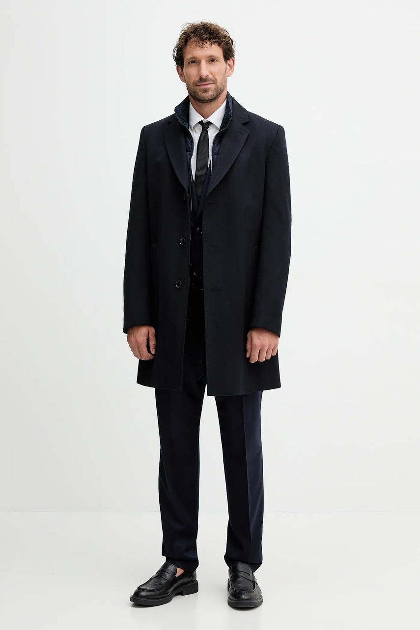 Пальто с шерстью BOSS цвет синий  50551117