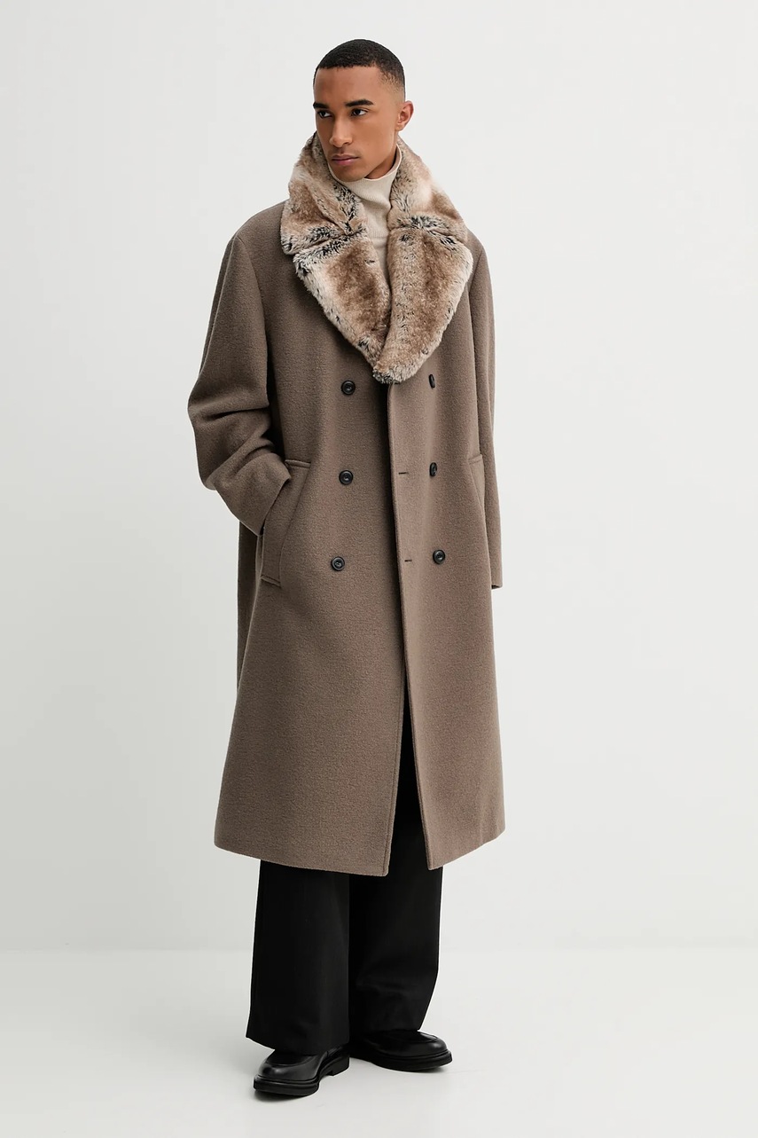 Шерстяное пальто HUGO цвет коричневый  50546526