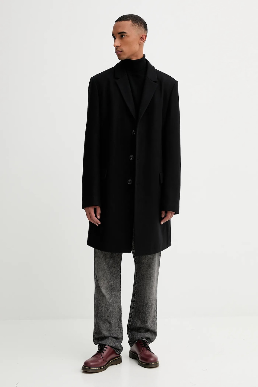 Пальто с шерстью HUGO цвет чёрный  50546528 Пальто с шерстью HUGO цвет чёрный  50546528