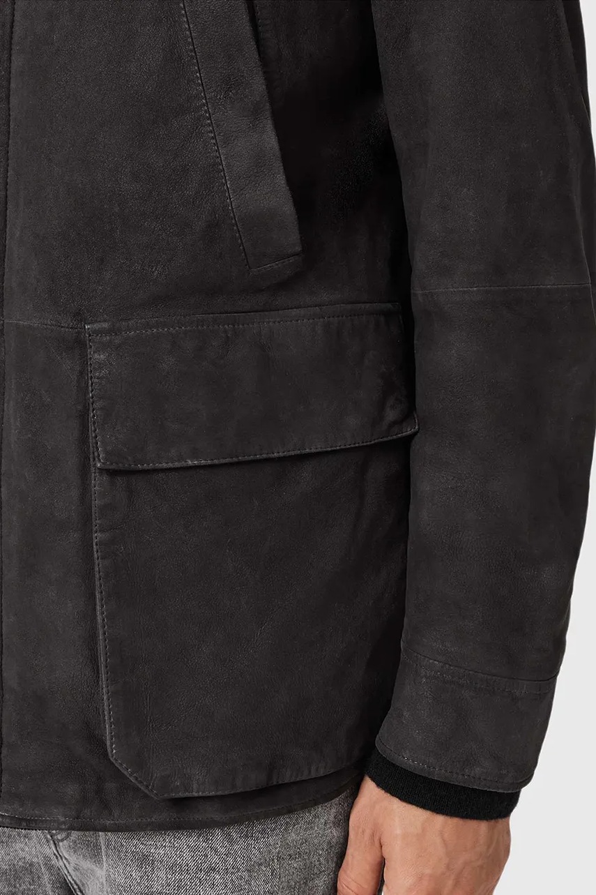 Σουέτ παλτό AllSaints BOLTON χρώμα: μαύρο, M003LD φωτογραφία