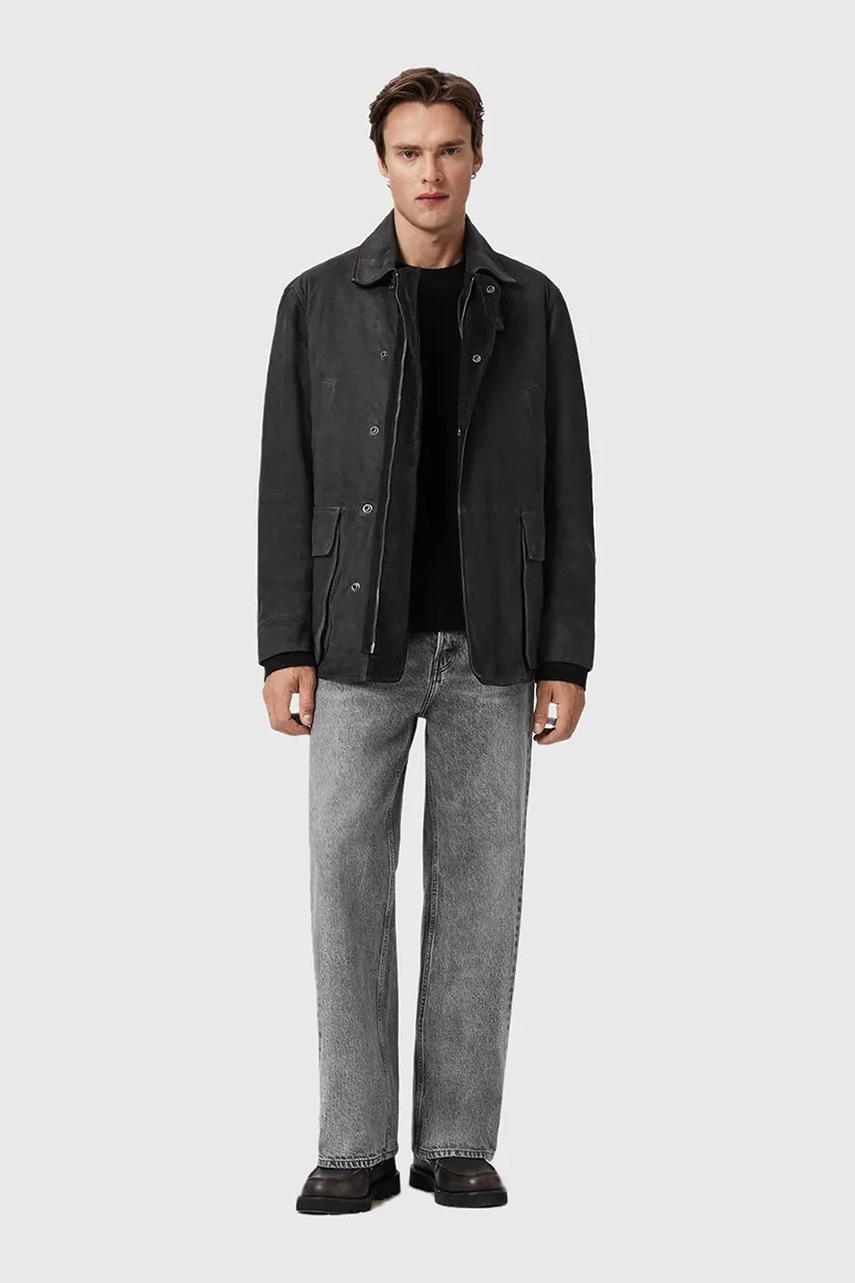 Σουέτ παλτό AllSaints BOLTON χρώμα: μαύρο, M003LD φωτογραφία