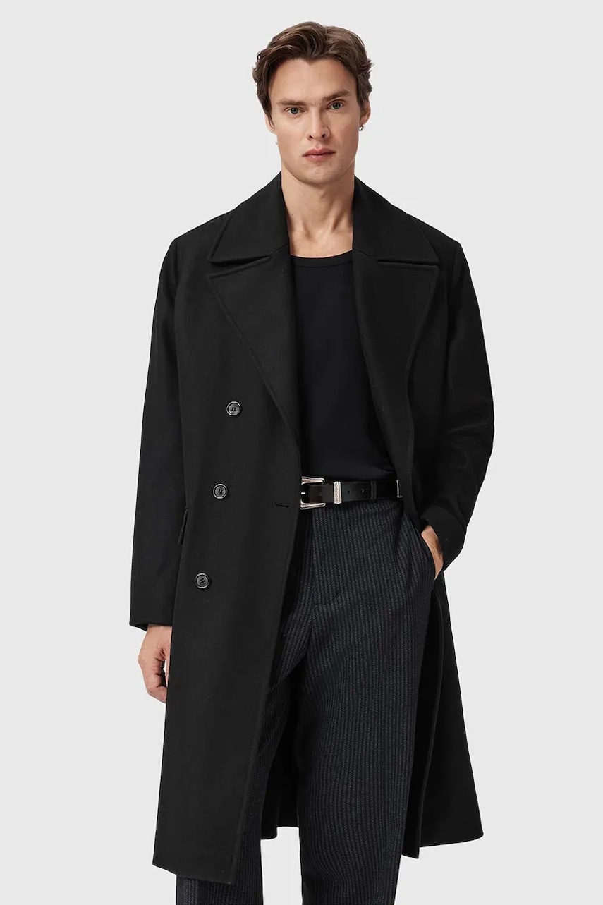 AllSaints haină cu lână CURRAN culoarea negru, M019OD