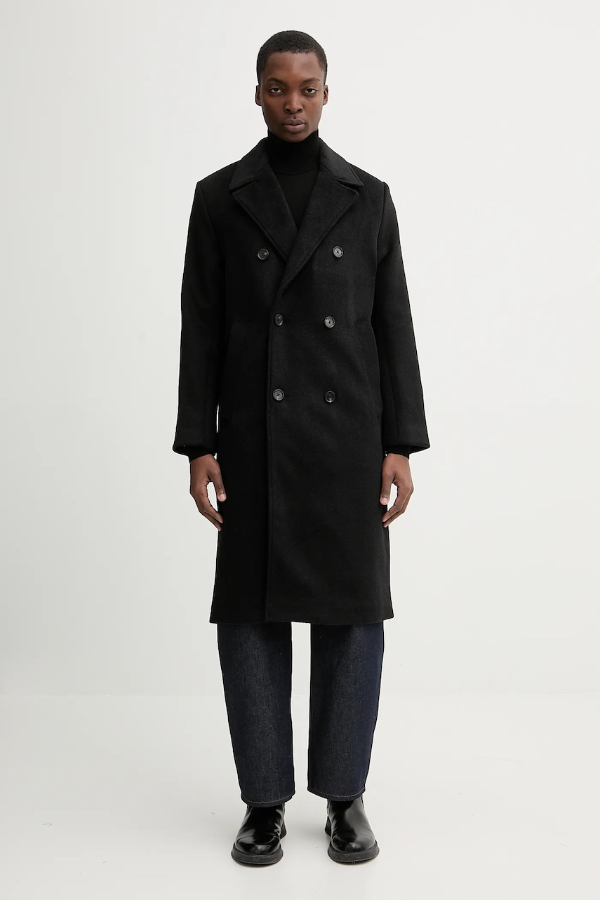 Abercrombie & Fitch haină cu lână culoarea negru, KI132-5187-900