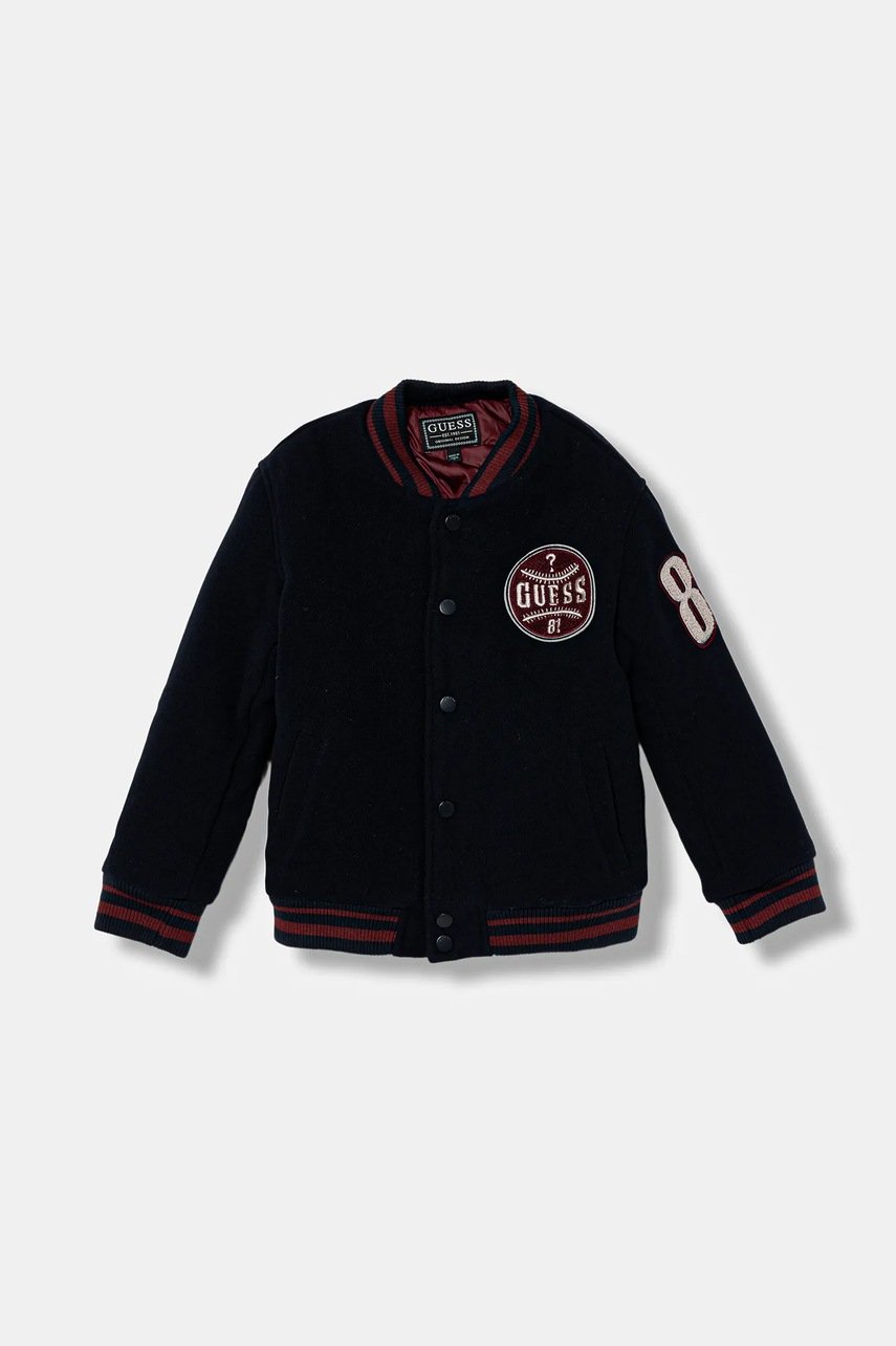 Levně Dětská bomber bunda Guess tmavomodrá barva, L5YL06 WHE70