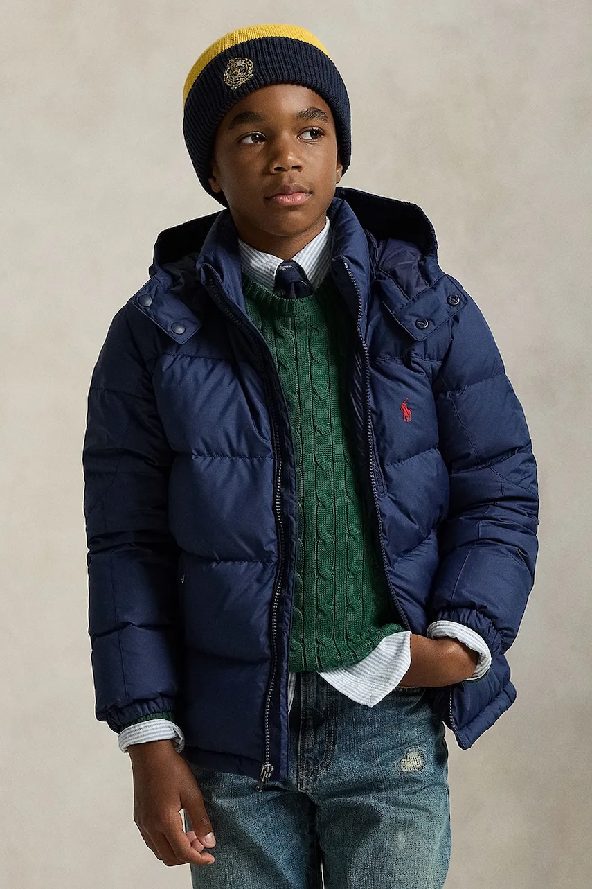 Levně Dětská péřová bunda Polo Ralph Lauren tmavomodrá barva, 323969861002