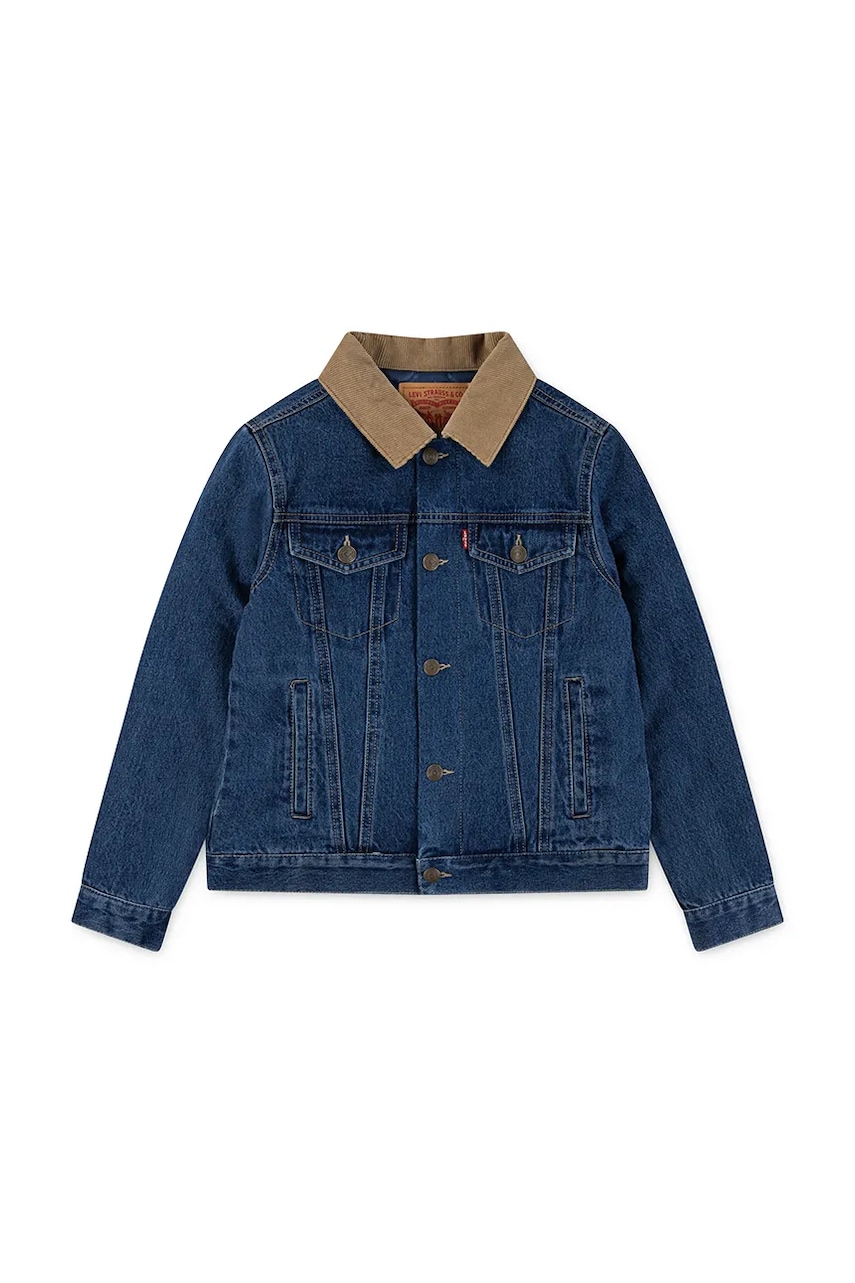 Levně Dětská riflová bunda Levi's QUILTED LINED TRUCKER modrá barva, 9EN826