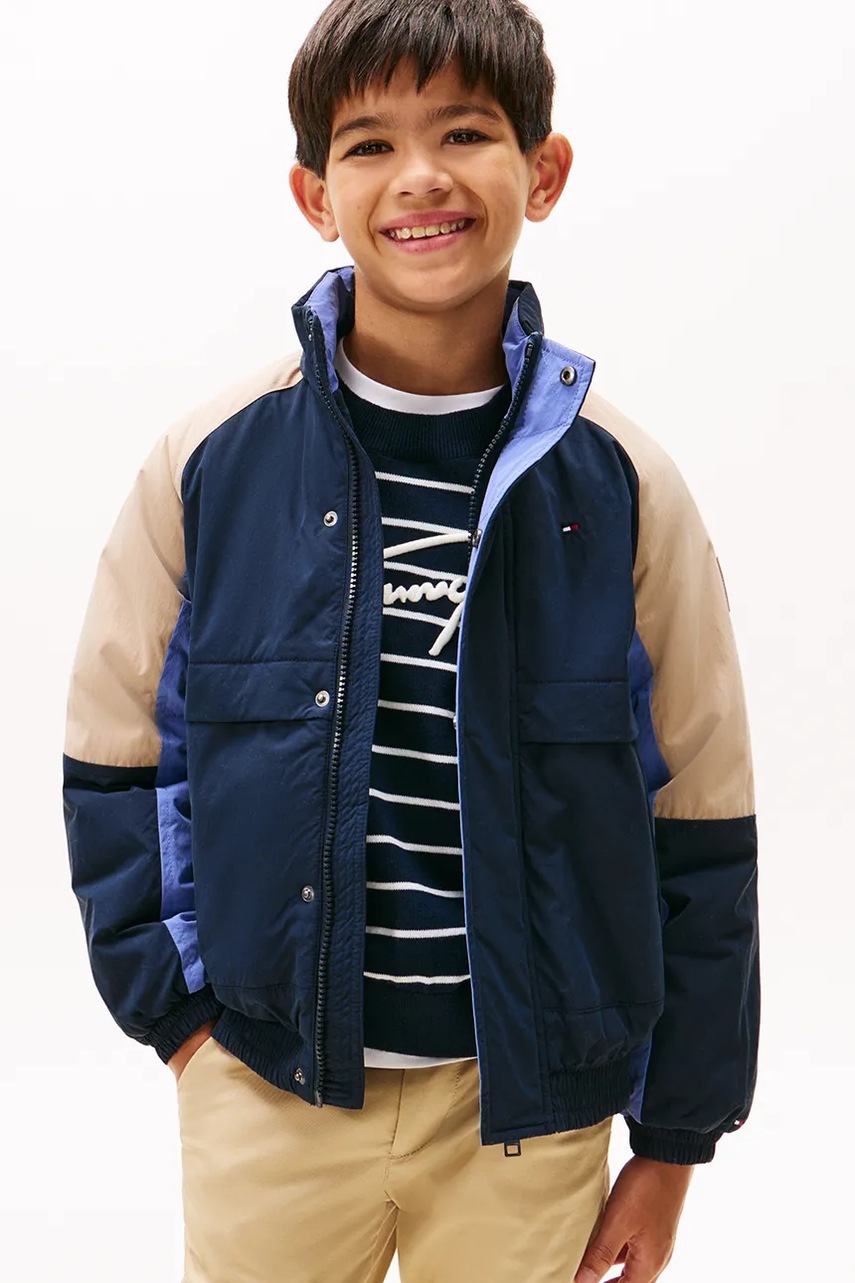 Levně Dětská bunda Tommy Hilfiger tmavomodrá barva, KB0KB09880